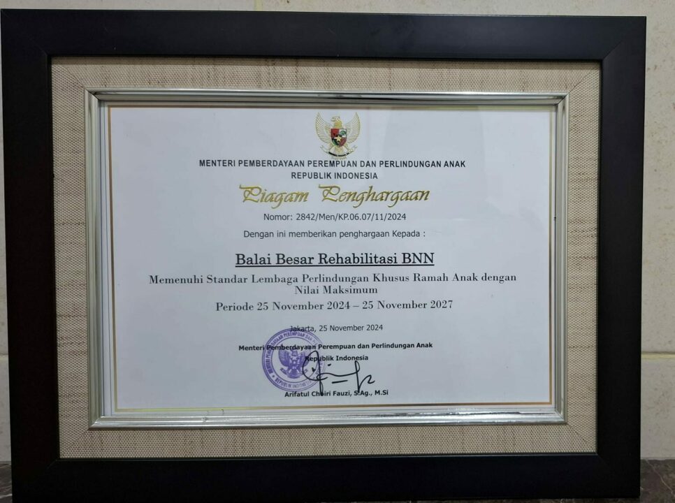 Tiga Rehabilitasi Milik BNN Raih Penghargaan Lembaga dan Unit Penyedia Layanan Anak yang Memerlukan Perlindungan Khusus Mendapat Predikat LPKRA Tahun 2024